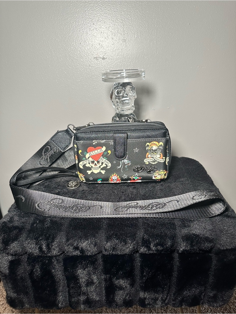 Ed Hardy Black Tattoo Print Crossbody